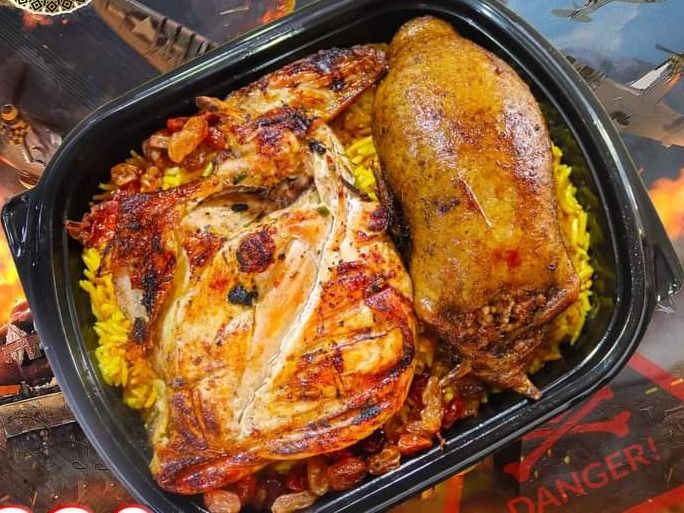 1 stuffed pigeon quarter chicken with rice