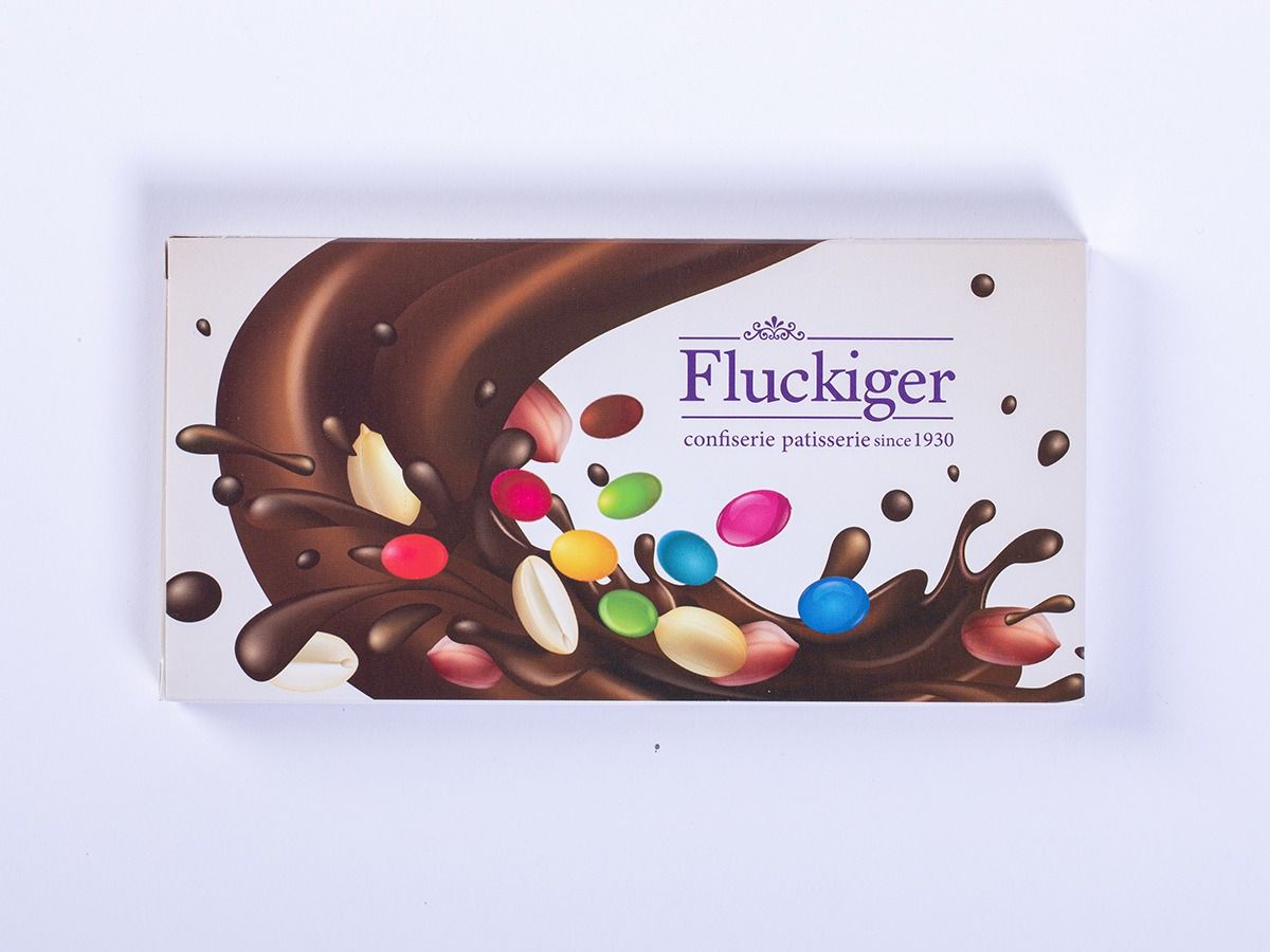 Milk chocolate bar with M&Ms and peanuts