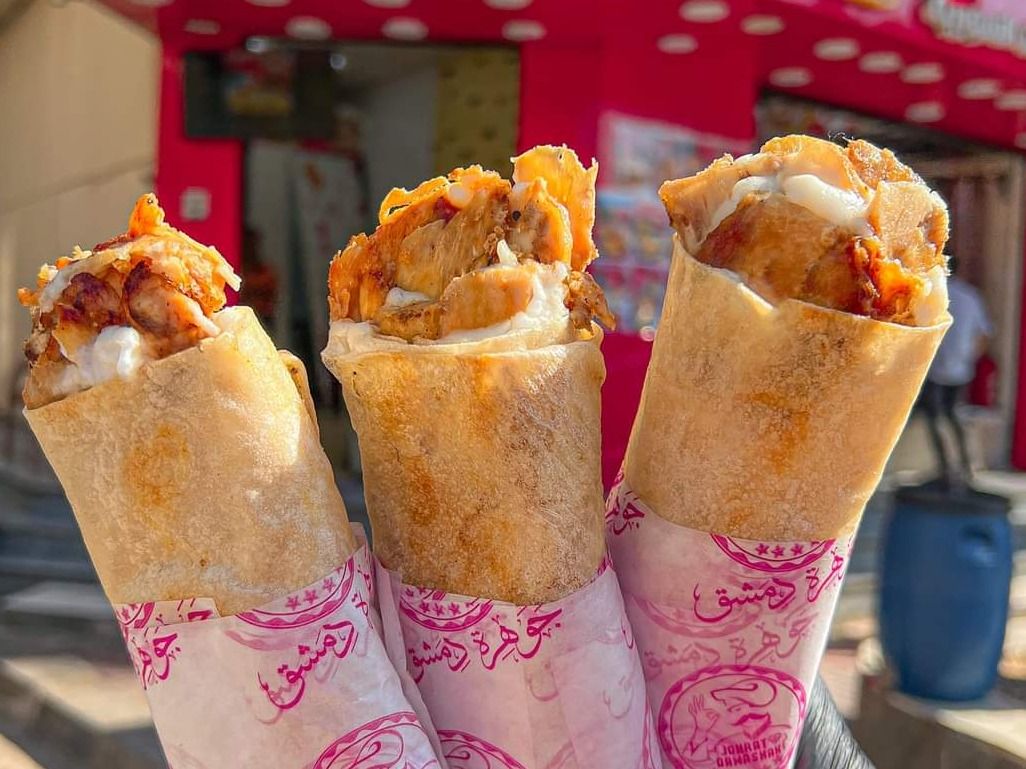 3 Large Shawarma Sandwich With Garlic Dip And Pickles