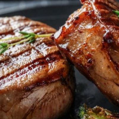 Cleo steak on charcoal for my meat