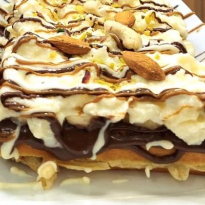 Chocolate waffle with cream
