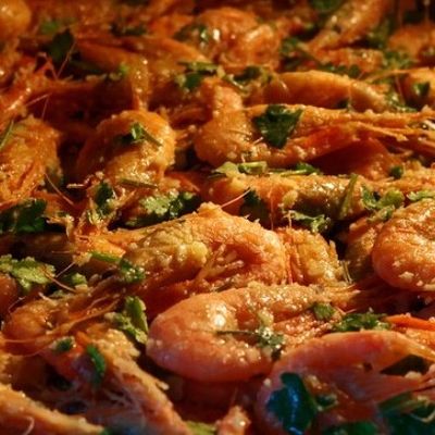 Shrimp casserole with tomato sauce