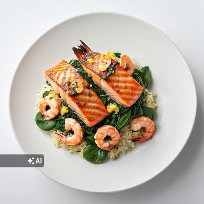 Grilled Salmon Fillet And Shrimp