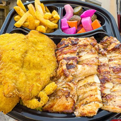 Two Pieces Of Escalope Pane With Chicken Shawarma Fattah