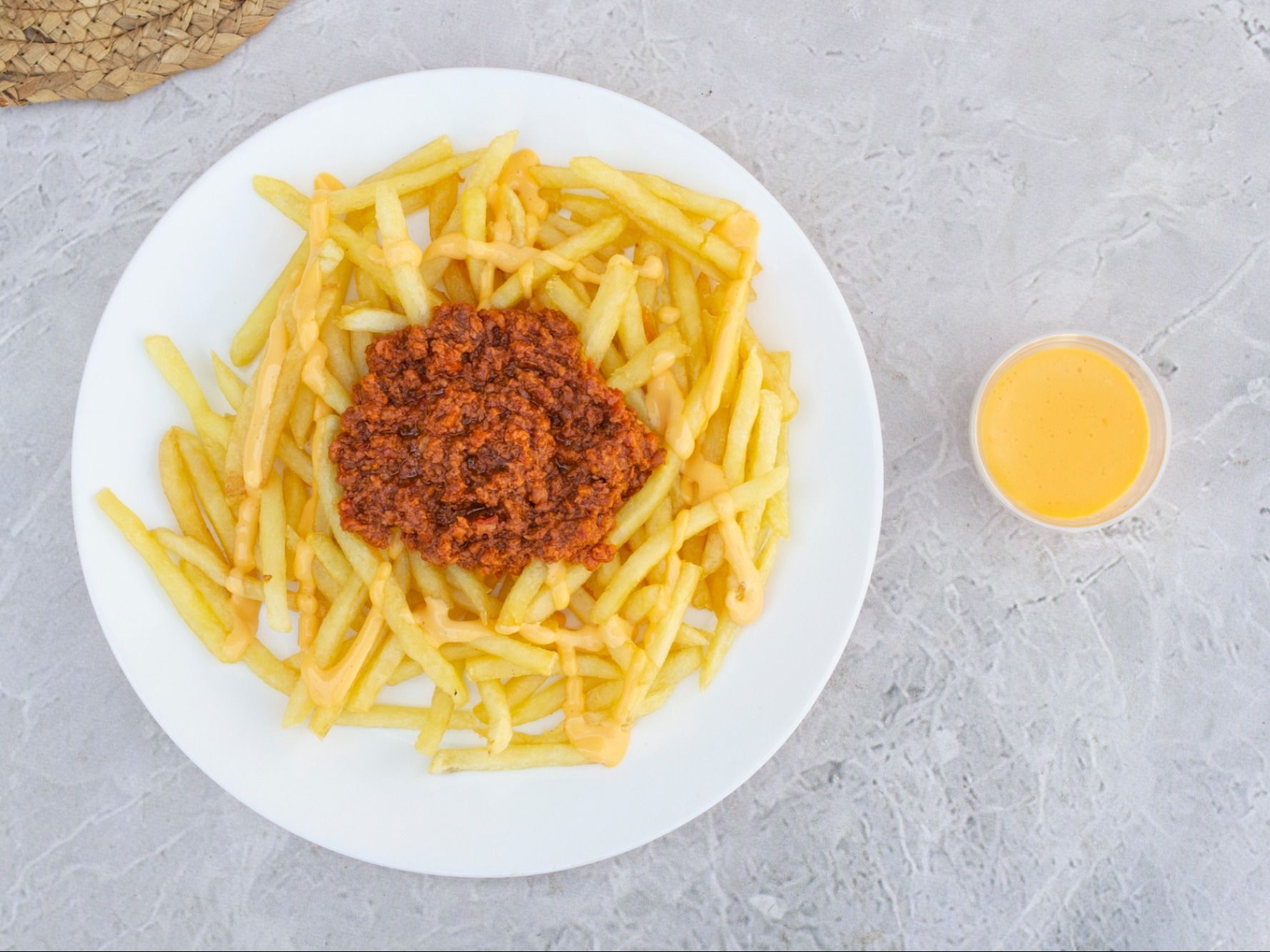 Fries with sausage and cheese