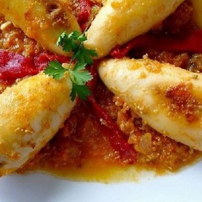 Seafood stuffed with Swiss squid