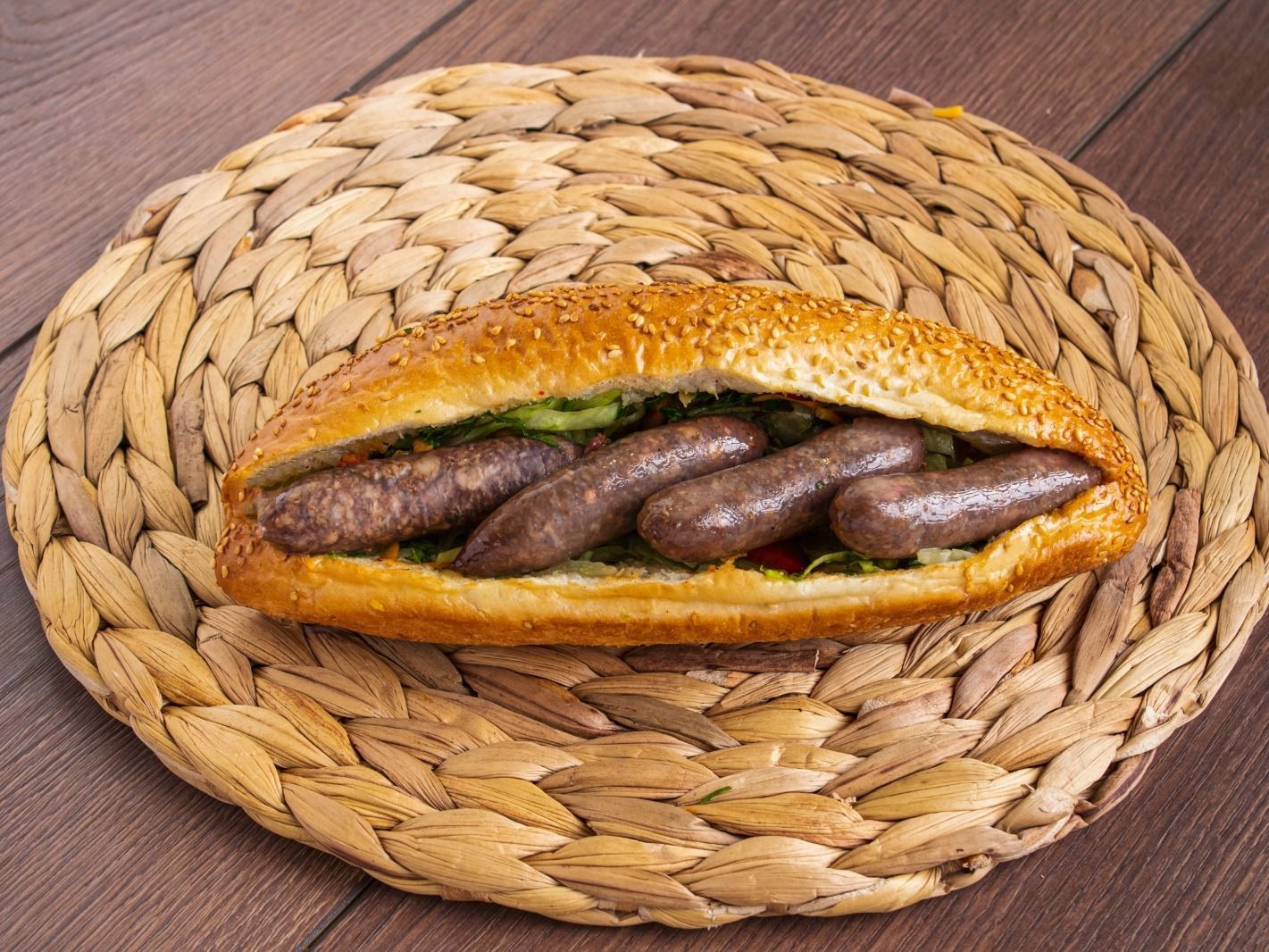 French Sandwich Charcoal Grilled Sausage