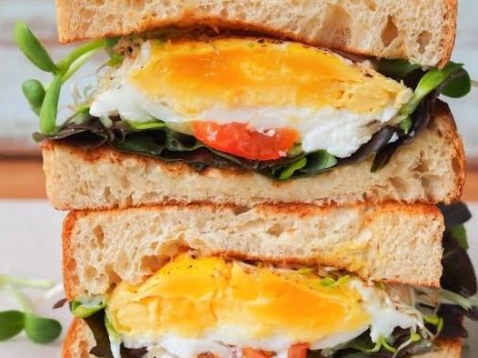 Mesakaa sandwich with fried eggs