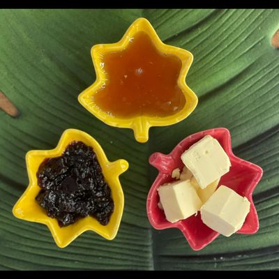 Bread Additions - Butter, Strawberry Jam And Honey