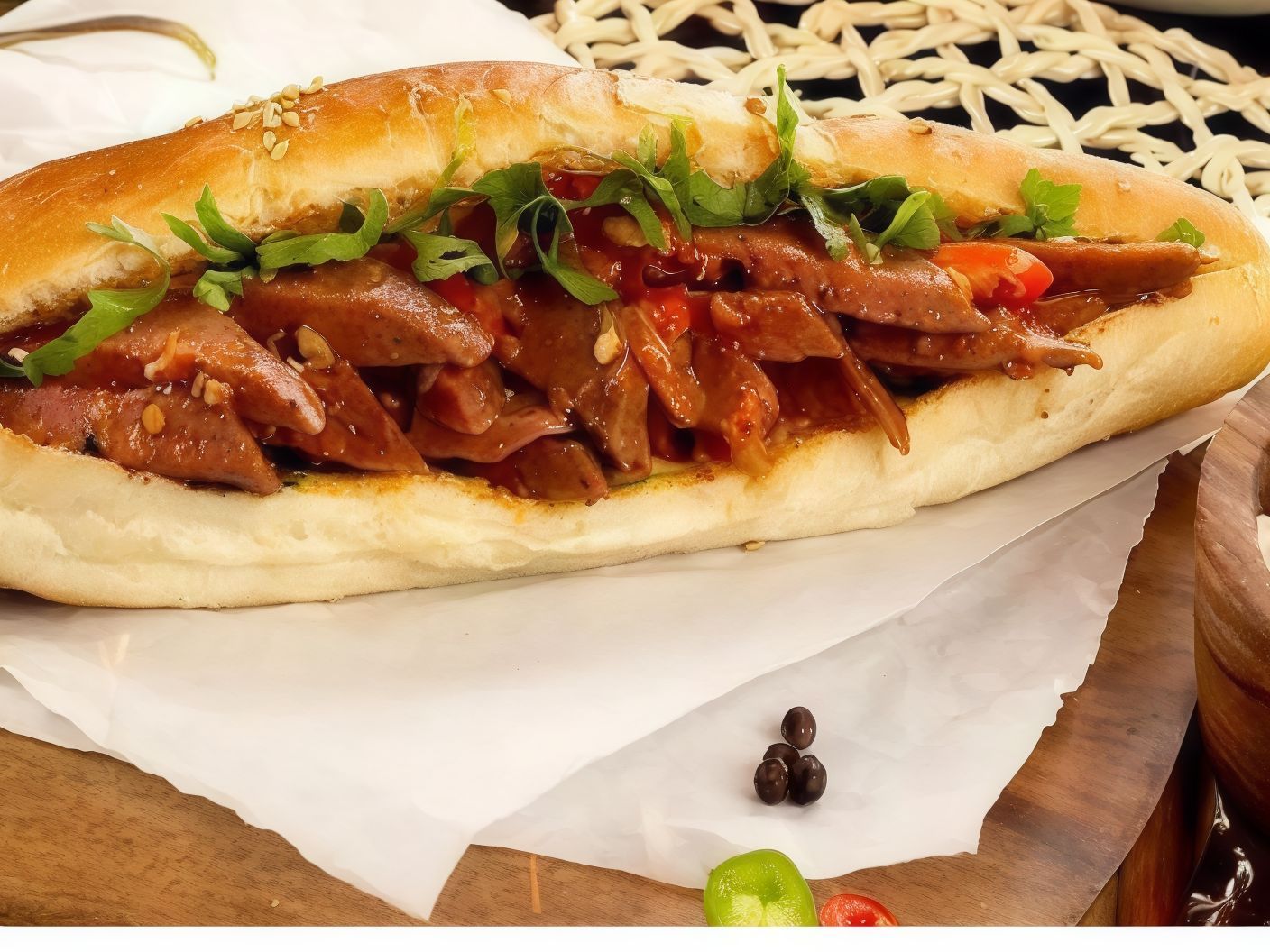 Smoked Oriental Sausage Sandwich
