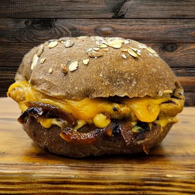 Chicken Burger With Carmelized Onions