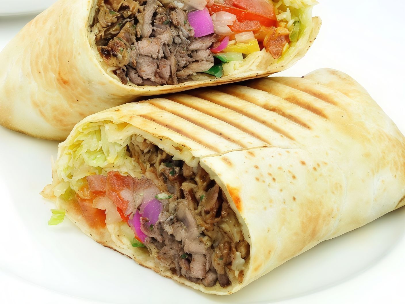 Meat shawarma, saj bread