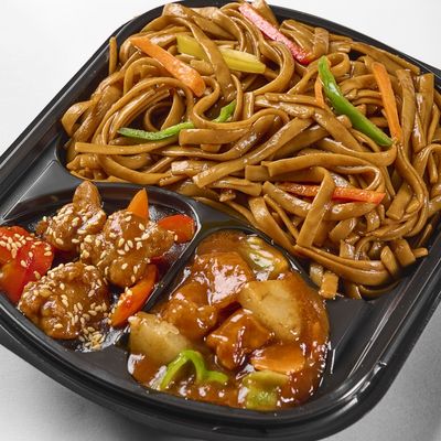 Noodles With Sweet And Sour Chicken With Teriyaki Chicken