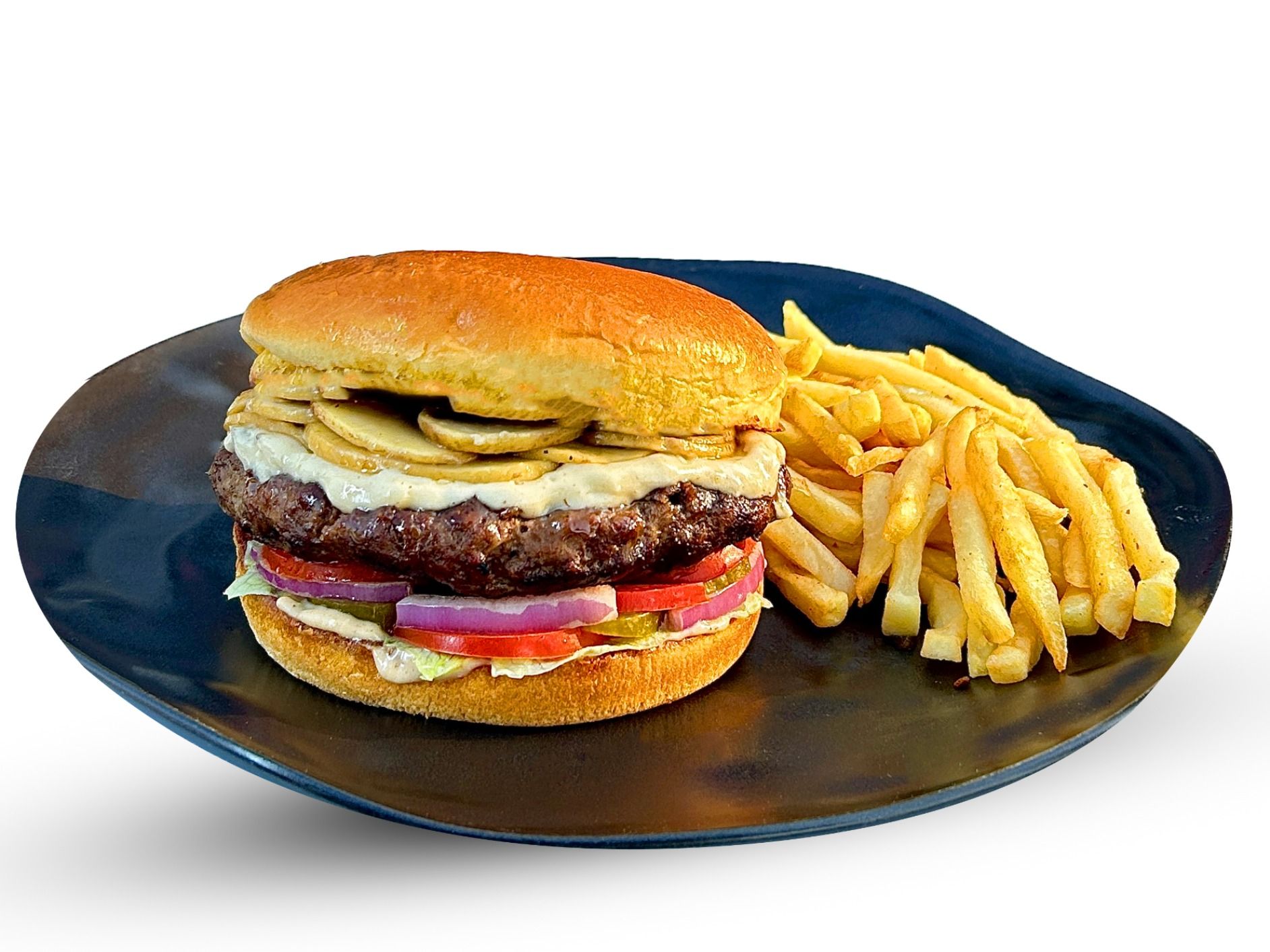 Melty Mushrooms Beef Burger Sandwich