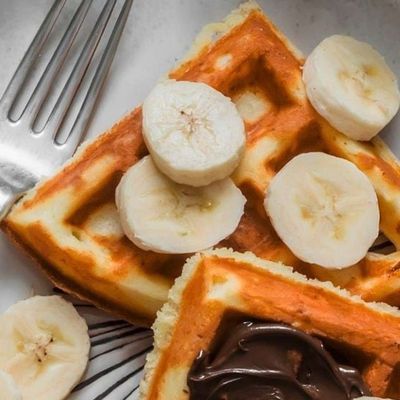 Honey with banana pieces waffle