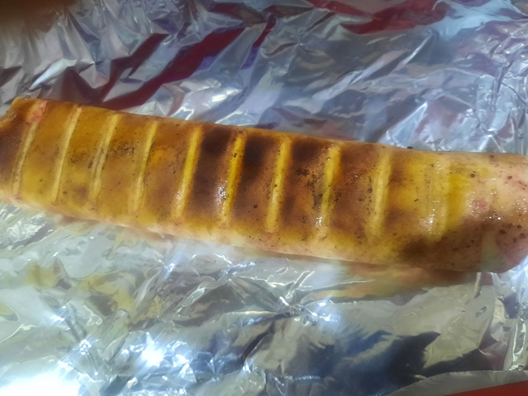 Large crispy sandwich prepared on charcoal