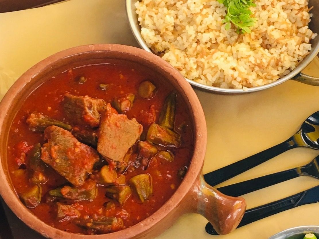 Okra & meat cubes with Vermicelli rice