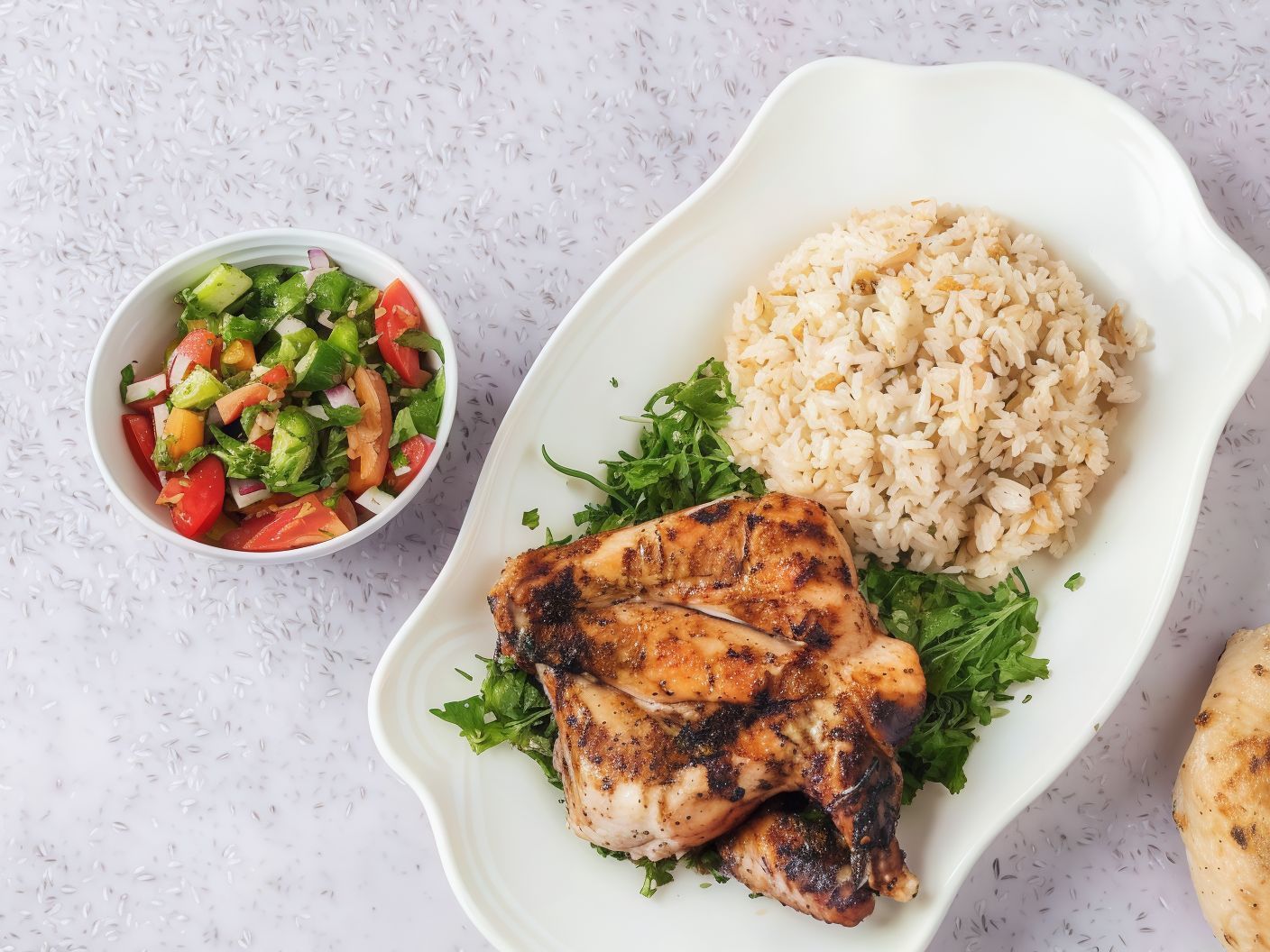 Grilled Chicken Thigh With Rice + Baladi Salad