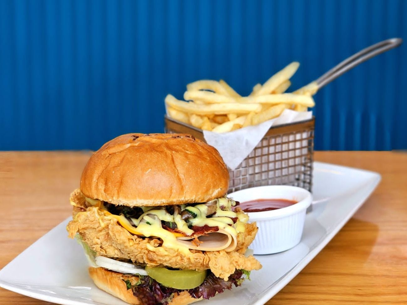Bacon Chicken Mushroom And Beef Burger