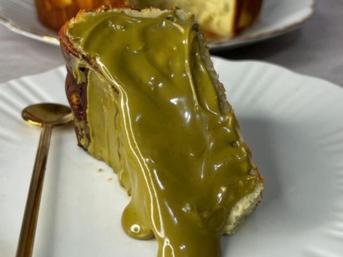 Pistachio San Sebastian Cheesecake Slice