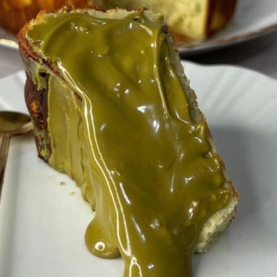 Pistachio San Sebastian Cheesecake Slice