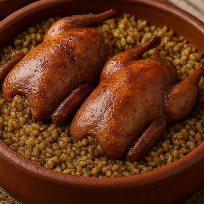 Pigeon casserole with Grits
