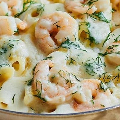 White Sauce Pasta Dish With Shrimp