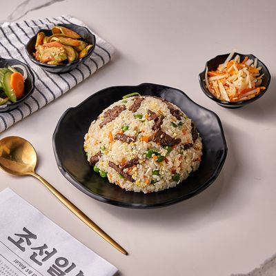 Fried Rice With Beef Served With Special Korean Appetizers