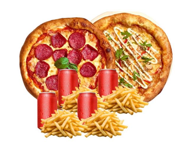 GATHERING ( 2 LARGE Pizza 4 FRIES & 4 COKE )