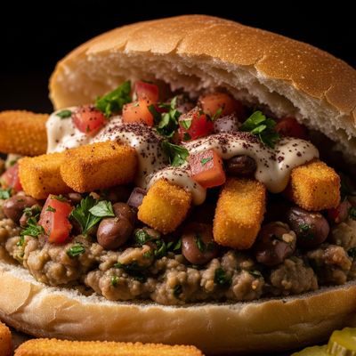 Foul Sandwich with Bread Crumbed Potatoes