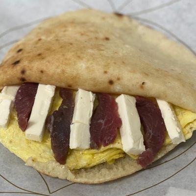 Egg Sandwich with Pastrami and Kiri Cheese