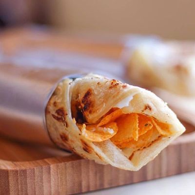 Chapati with Egg, Puck Cheese, and Chips