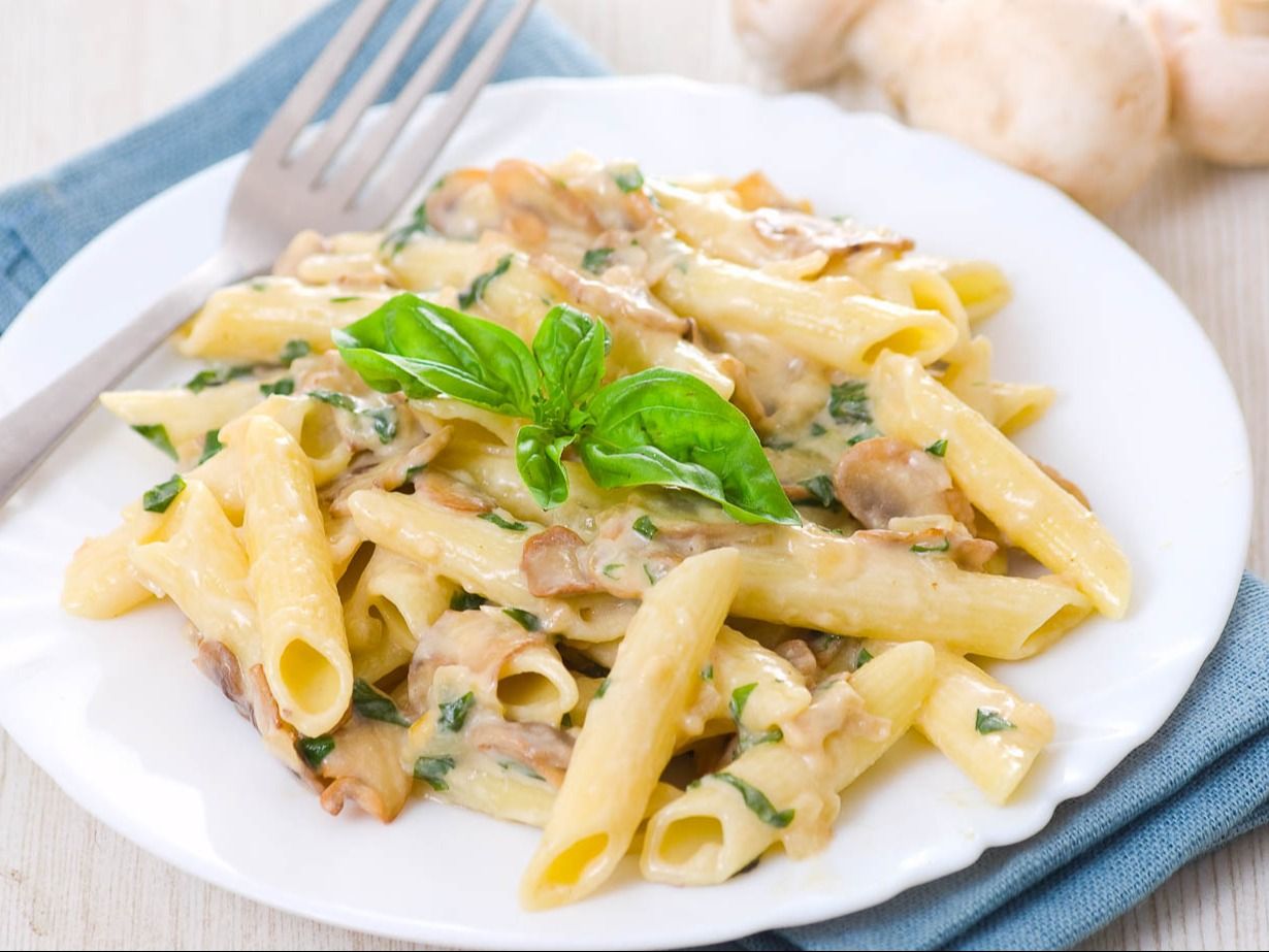 Penne Alfredo with Chicken and Mushrooms