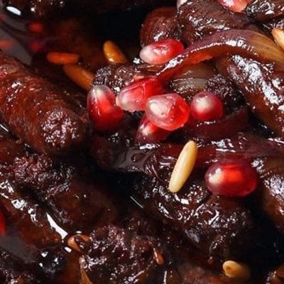 Sasigo nofal Sausage with Pomegranate Molasses (hotdog)
