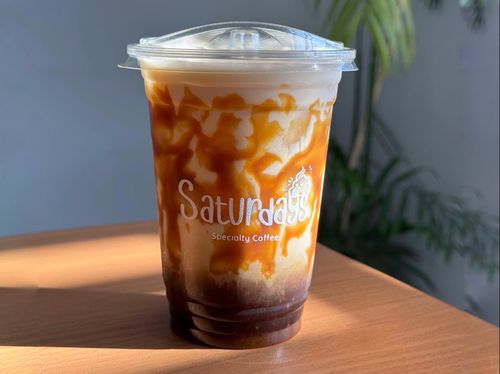 Iced caramel macchiato with caramel drizzle at Saturdays, Ard El Golf, Cairo
