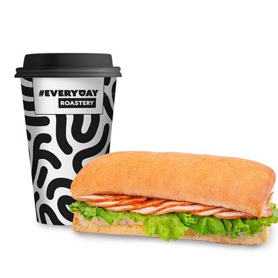 Get Coffee Drink And BBQ Chicken Sandwich