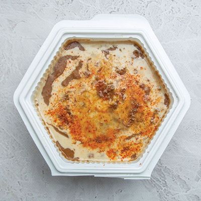 Spiced fava beans with tahini box