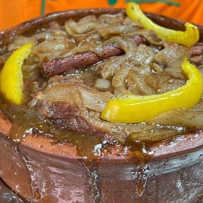 Meat casserole with onions