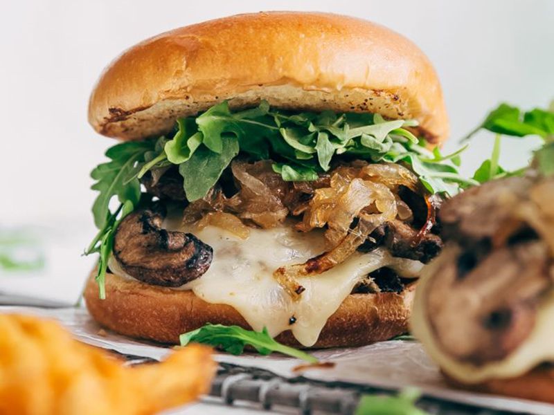 Onion And Mushroom Beef Burger Sandwich