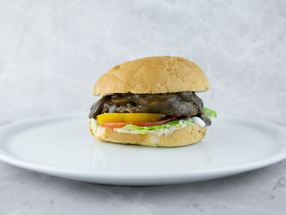 Mushroom sauce beef burger