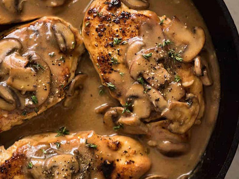 Grilled Chicken Breasts With Mushroom Sauce Platter