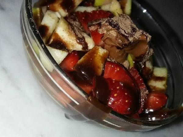 Fruit Salad With Nutella Chocolate And Biscuit