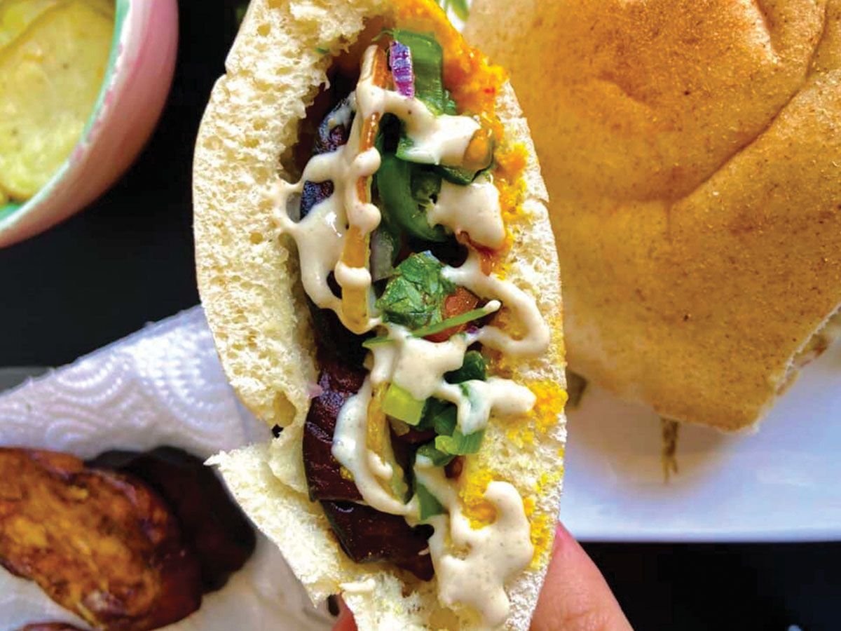 potatoes on eggplant sandwich