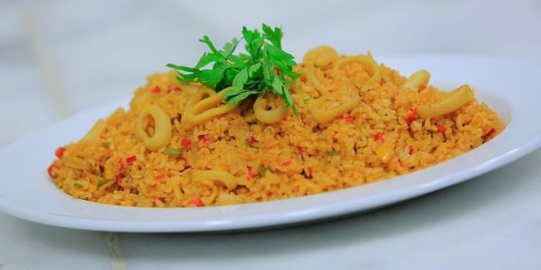 Rice With Seafood And Mayonnaise Platter
