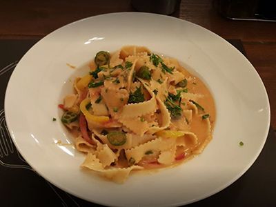 Pink Cream And Vegetables Pappardelle Pasta
