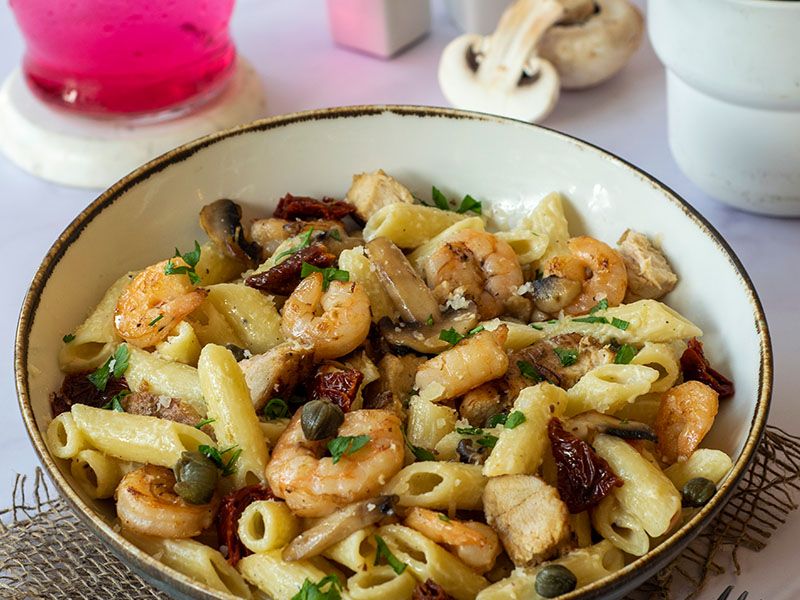 Shrimp And Chicken Pasta Plate
