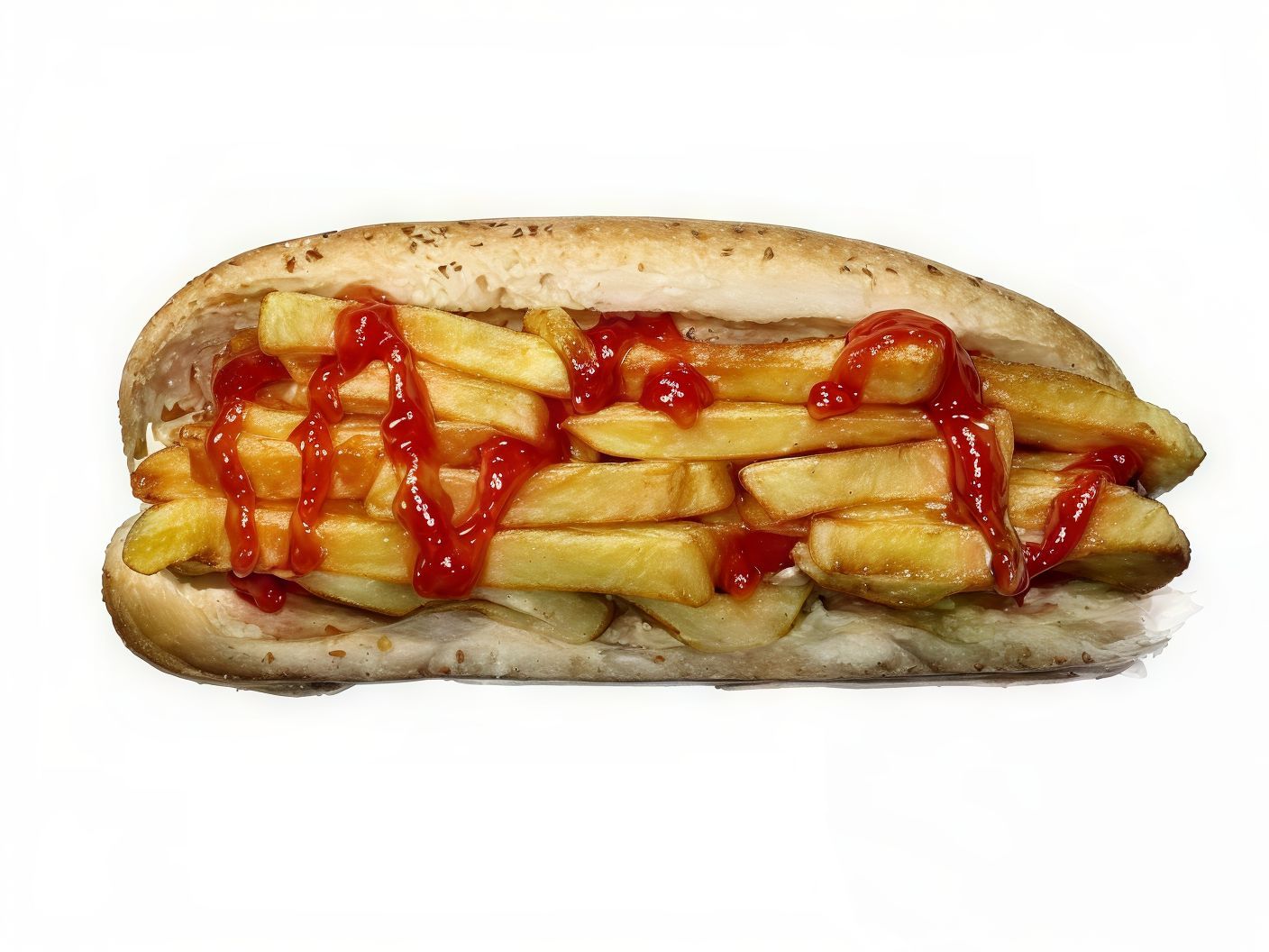 French fries sandwich with ketchup