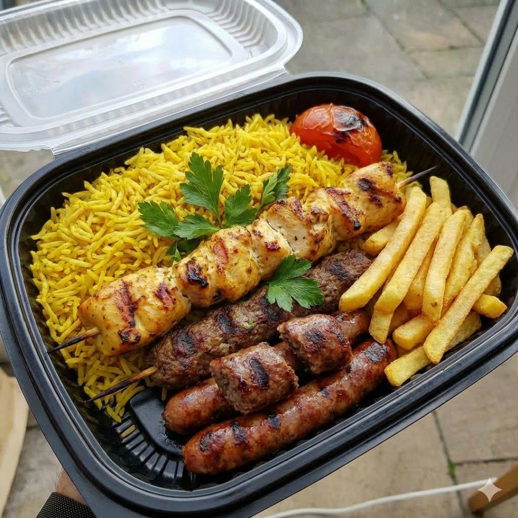Rice or pasta + Oriental mix + fries
