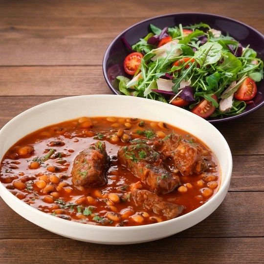 Beans With Meat & Salad