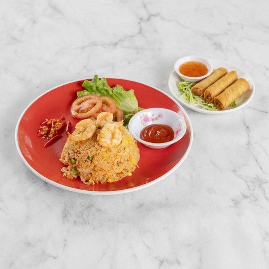 Shrimp Fried Rice & Chicken Rolls